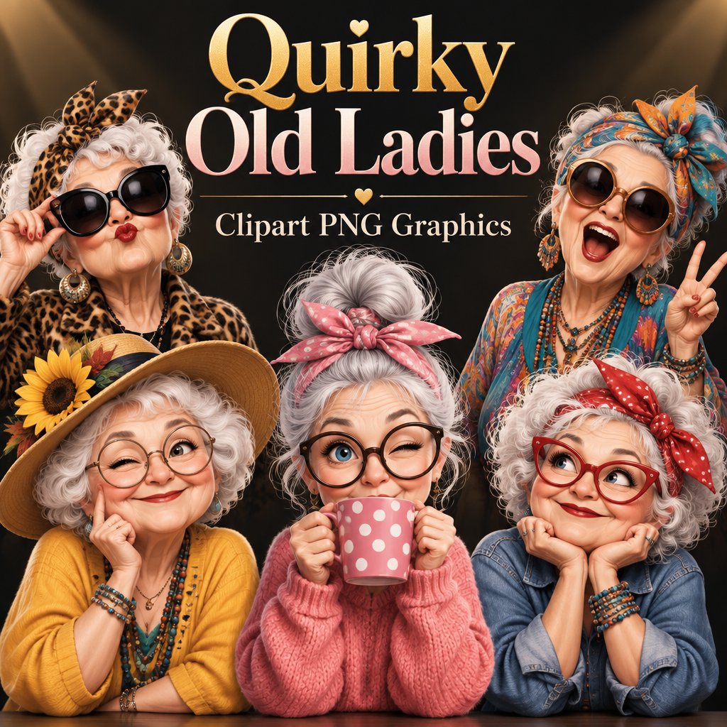 Quirky Old Ladies Clipart PNG Graphics — Graphics & Design preview