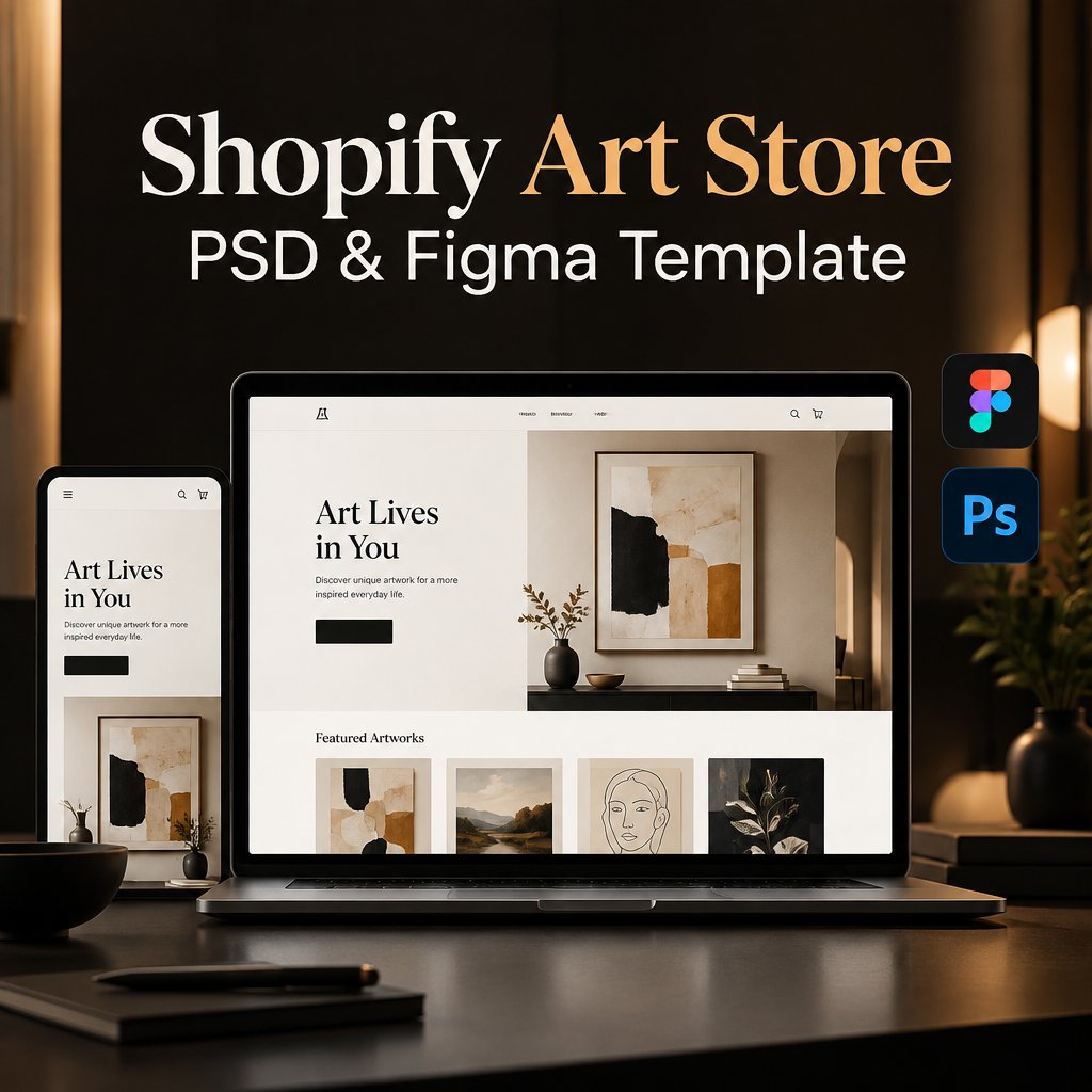 Shopify Art Store PSD & Figma Template — Website Templates preview