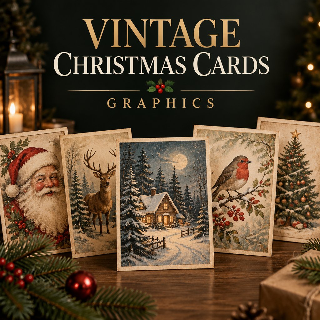 Vintage Christmas Cards Graphics — Graphics & Design preview